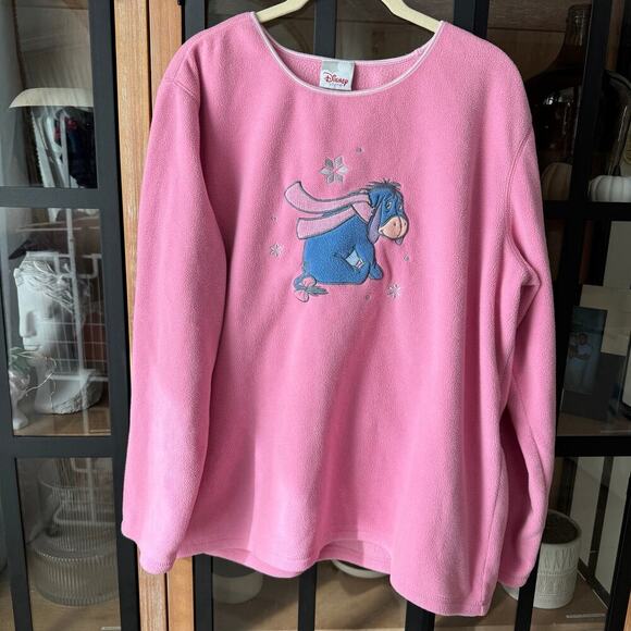 90s Vintage Disney Store Eeyore pullover fleece embroidered winnie the pooh pink - Picture 1 of 6